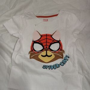 Marvel White Tee with Red & Brown Spider-Cat Graphic Nwot